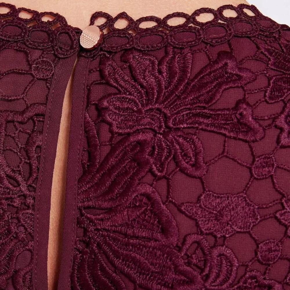 Ted Baker Zania Ruffle Mixed Lace Blouse Maroon Women’s 2 US6 Romantic Coquette - Picture 6 of 16